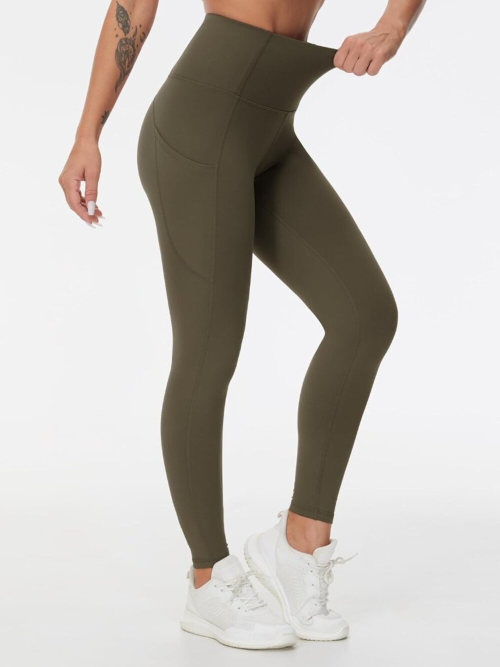 Women's Charcoal Brown Thick High Waist Tummy Control Workout Yoga Legging - Picture 6 of 7